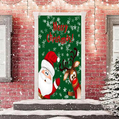 Aperturee - Merry Christmas Green Santa Claus Elk Door Cover