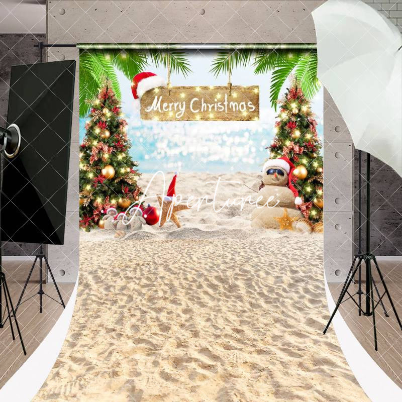 Aperturee - Merry Christmas Summer Beach Floor Sweep Backdrop