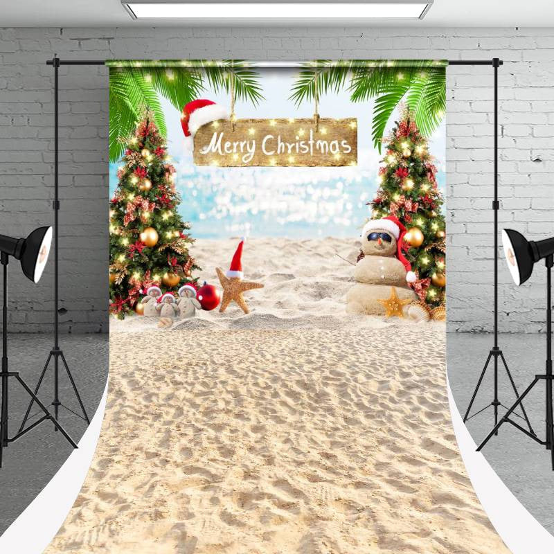 Aperturee - Merry Christmas Summer Beach Floor Sweep Backdrop