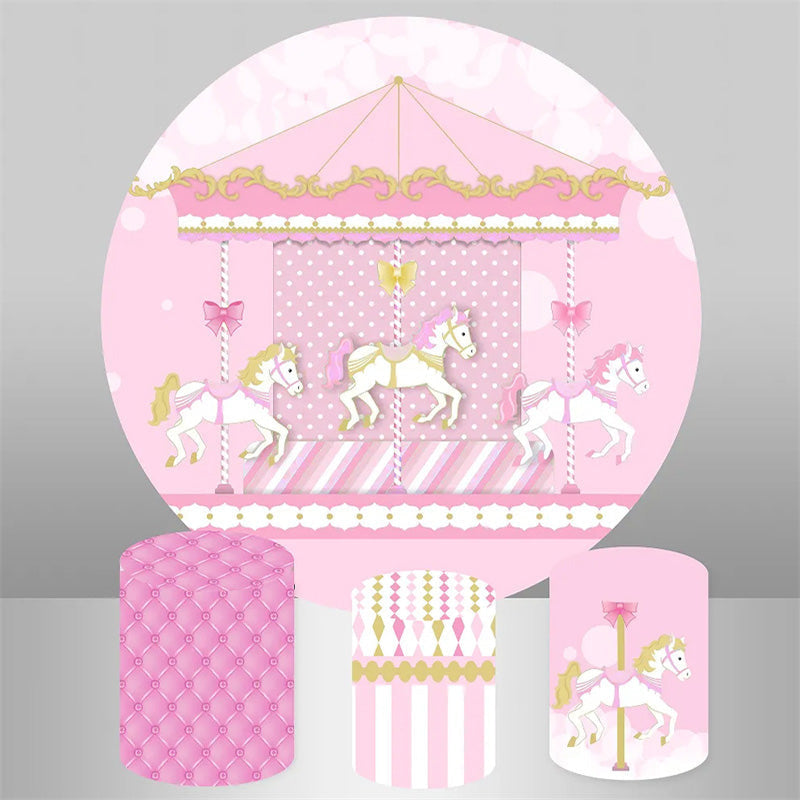 Aperturee Merry-Go-Round Pink Bokeh Round Backdrop Kit For Girls