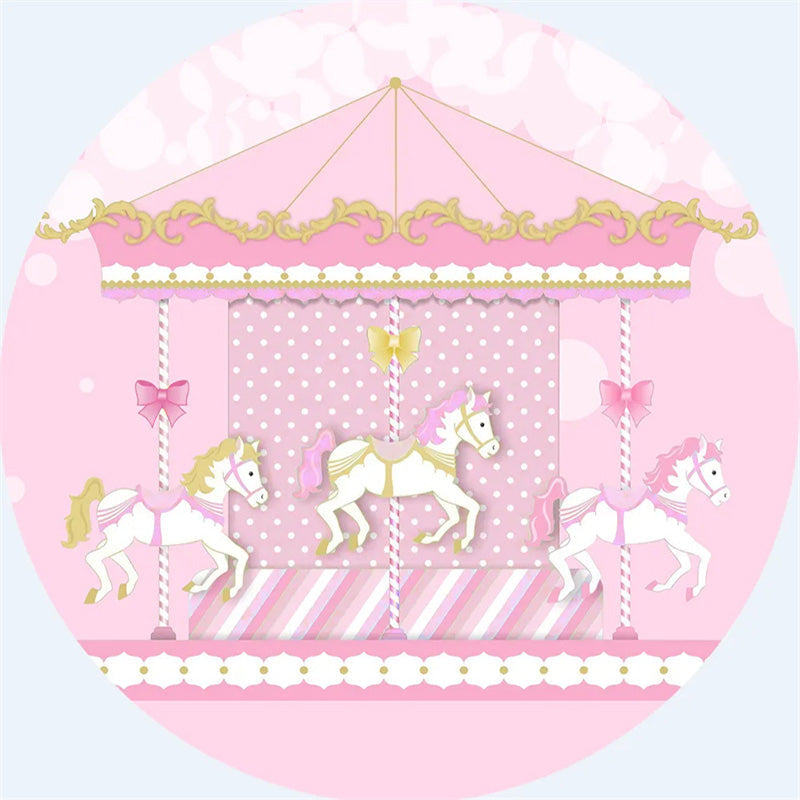 Aperturee - Merry - Go - Round Pink Bokeh Round Backdrop Kit For Girls