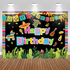 Aperturee - Mexican Fiesta Colored Flag Cactus Birthday Backdrop