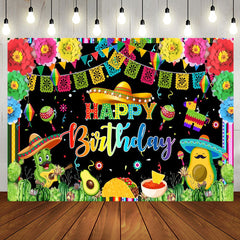 Aperturee - Mexican Fiesta Colorful Floral Cact Birthday Backdrop