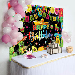 Aperturee - Mexican Fiesta Colorful Floral Cact Birthday Backdrop