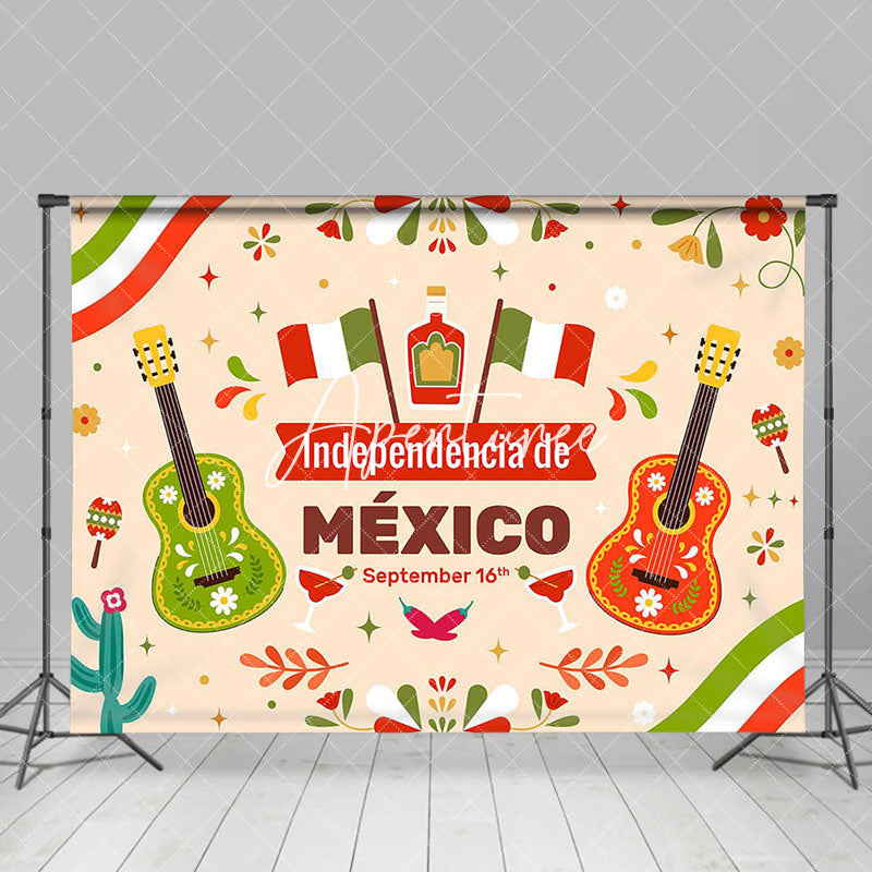 Aperturee - Mexico Flag Guitar Celebrate Independencia Backdrop