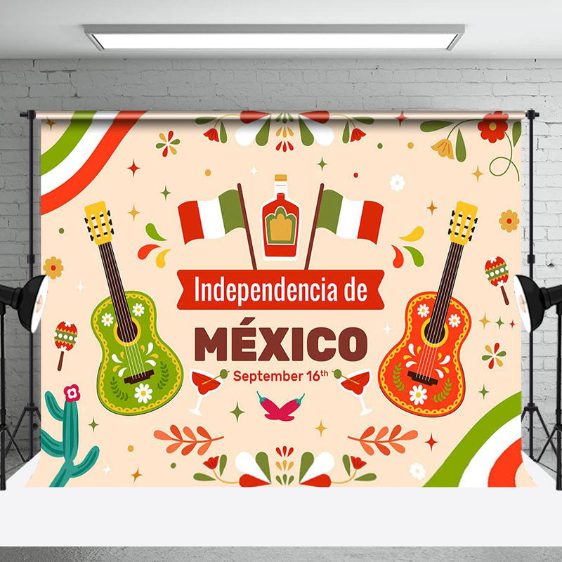 Aperturee - Mexico Flag Guitar Celebrate Independencia Backdrop