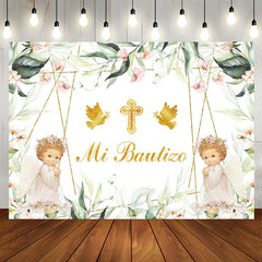 Aperturee - Mi Bautizo Angels Green Plants Baptism Backdrop