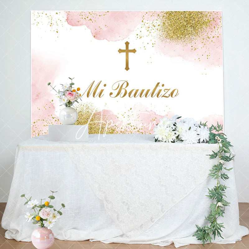 Aperturee - Mi Bautizo Cross Boho Baptism Backdrop For Girl