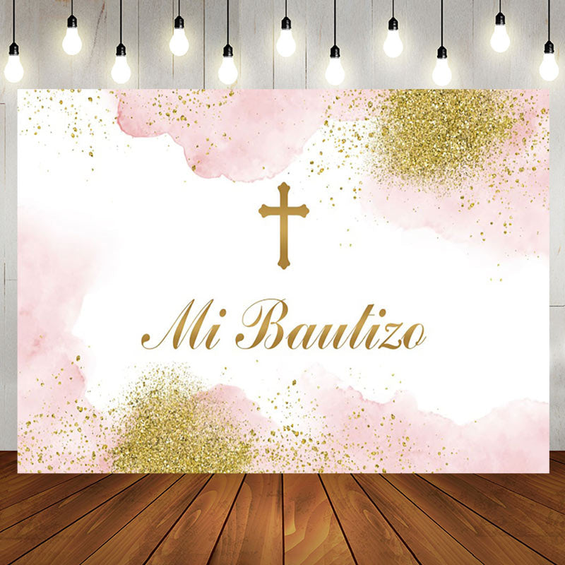 Aperturee - Mi Bautizo Cross Boho Baptism Backdrop For Girl