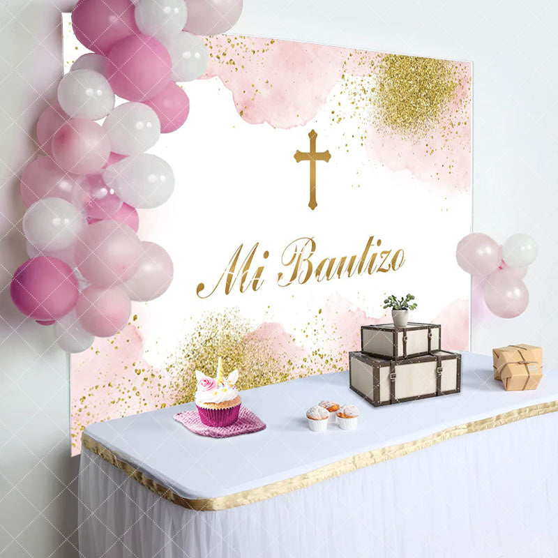 Aperturee - Mi Bautizo Cross Boho Baptism Backdrop For Girl