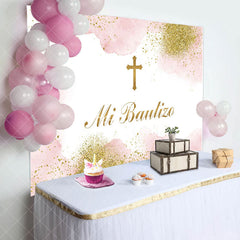 Aperturee - Mi Bautizo Cross Boho Baptism Backdrop For Girl