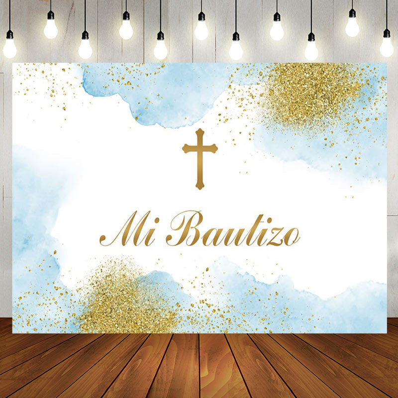 Aperturee - Mi Bautizo Cross Cloud Glitter Boho Baptism Backdrop