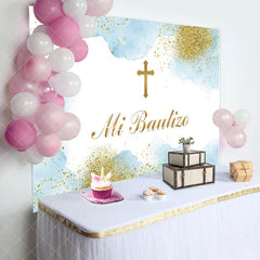 Aperturee - Mi Bautizo Cross Cloud Glitter Boho Baptism Backdrop