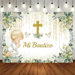 Aperturee - Mi Bautizo Green Plants Glitter Baptism Backdrop