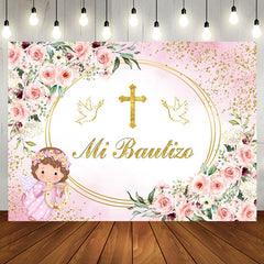 Aperturee - Mi Bautizo Pink Flowers Angle Pigeon Baptism Backdrop