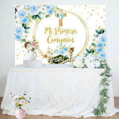 Aperturee - Mi Primera Comunion Cross Flowers Baptism Backdrop