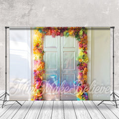 Aperturee - Mild Sunshine Floral Wood Door Photography Backdrop