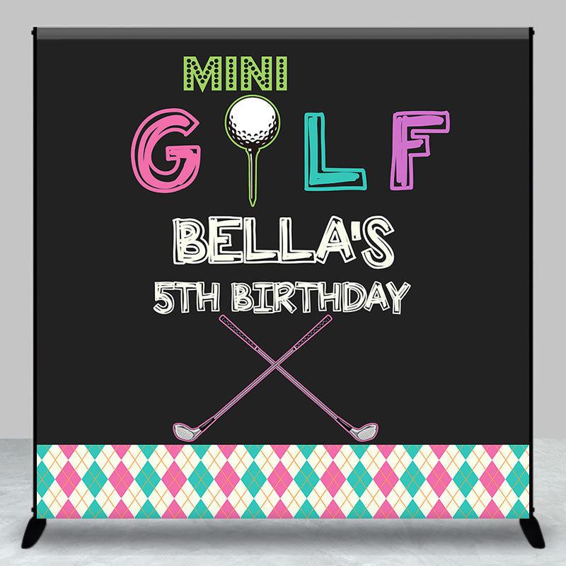 Aperturee - Mini Golf Black Custom Name 5th Birthday Backdrop