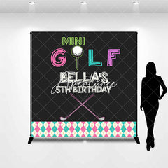 Aperturee - Mini Golf Black Custom Name 5th Birthday Backdrop