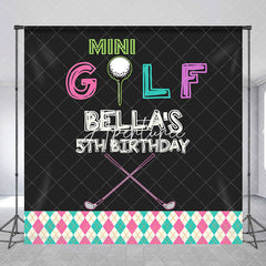 Aperturee - Mini Golf Black Custom Name 5th Birthday Backdrop