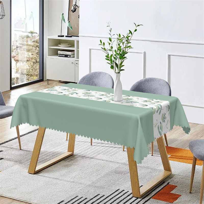 Aperturee - Mint Green Elegant Spring Leaves Rectangle Tablecloth