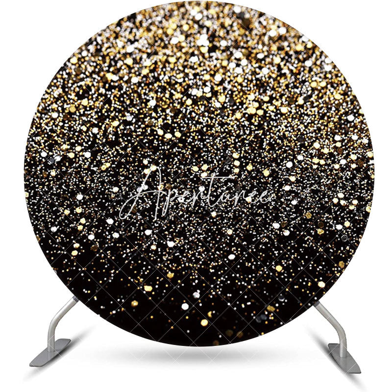 Aperturee - Modern Black Gold Bokeh Round Birthday Backdrop