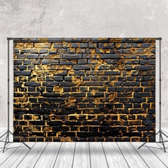 Aperturee - Modern Black Golden Brick Wall Photography Backdrop