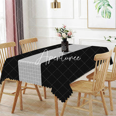 Aperturee - Modern Black Grey Plaid Lines Rectangle Tablecloth