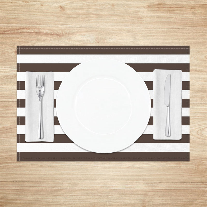 Aperturee - Modern Brown White Stripe Dining Set Of 4 Placemats