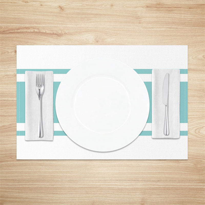 Aperturee - Modern Cyan Stripe Simple Dining Set Of 4 Placemats