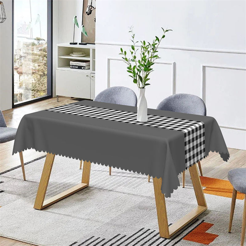 Aperturee - Modern Gingham Grey Rectangle Tablecloth For Picnic