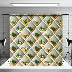 Aperturee - Modern Green Plant Floral Shelf Backdrop For Photo