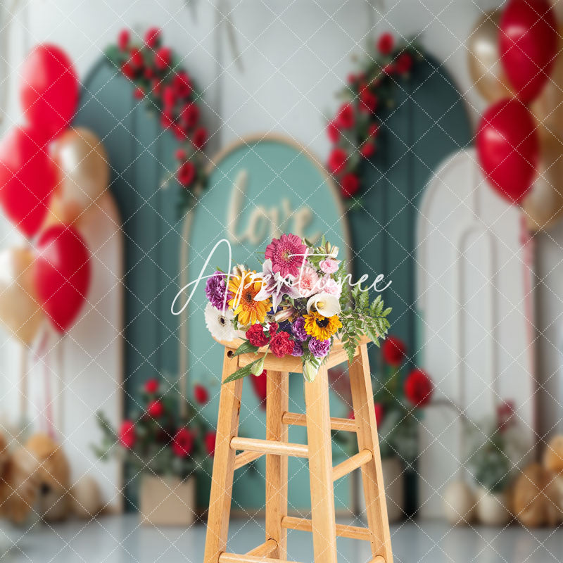 Aperturee - Modern Green White Balloons Love Wedding Backdrop