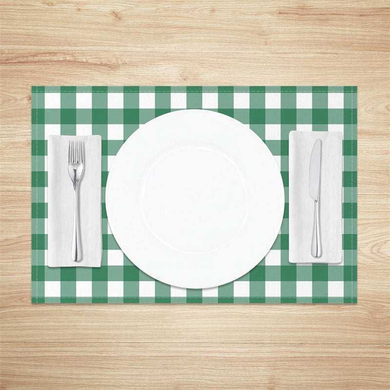 Aperturee - Modern Green White Plaid Dining Set Of 4 Placemats