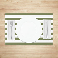 Aperturee - Modern Green White Stripe Dining Set Of 4 Placemats