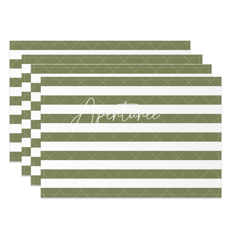 Aperturee - Modern Green White Stripe Dining Set Of 4 Placemats