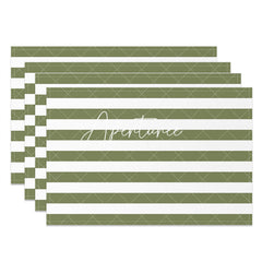 Aperturee - Modern Green White Stripe Dining Set Of 4 Placemats