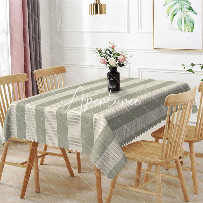 Aperturee - Modern Green White Stripes Rectangle Tablecloth