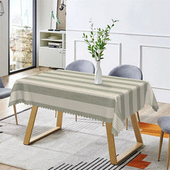 Aperturee - Modern Green White Stripes Rectangle Tablecloth