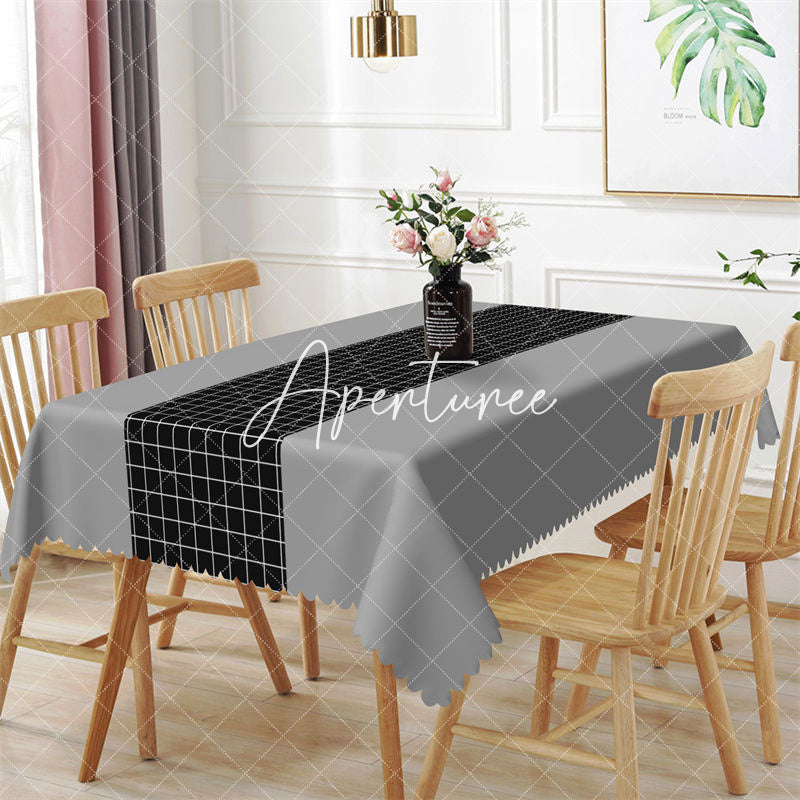 Aperturee - Modern Grey Black Plaid Lines Rectangle Tablecloth