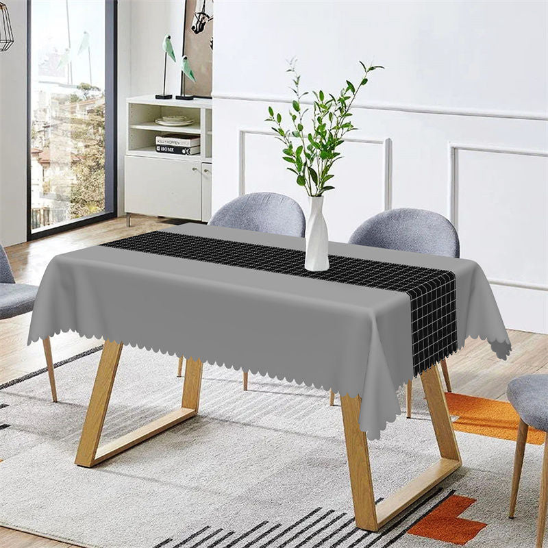 Aperturee - Modern Grey Black Plaid Lines Rectangle Tablecloth