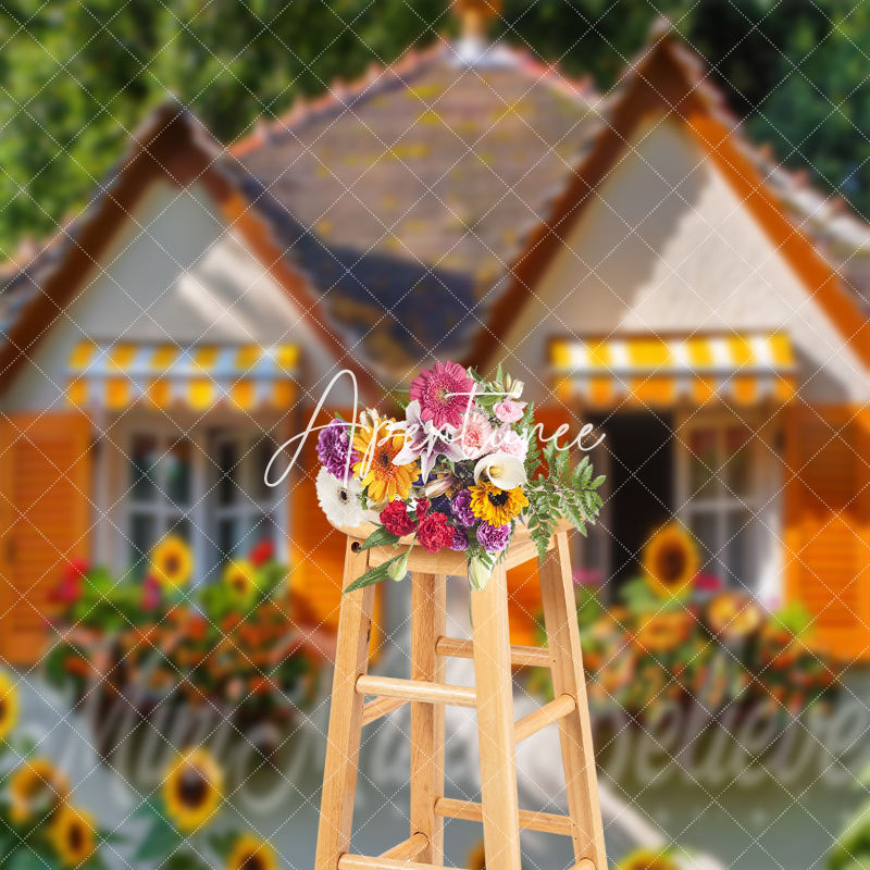 Aperturee - Modern House Sunflower Spring Window Photo Backdrop