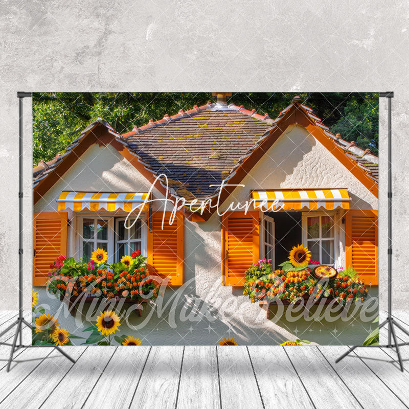 Aperturee - Modern House Sunflower Spring Window Photo Backdrop