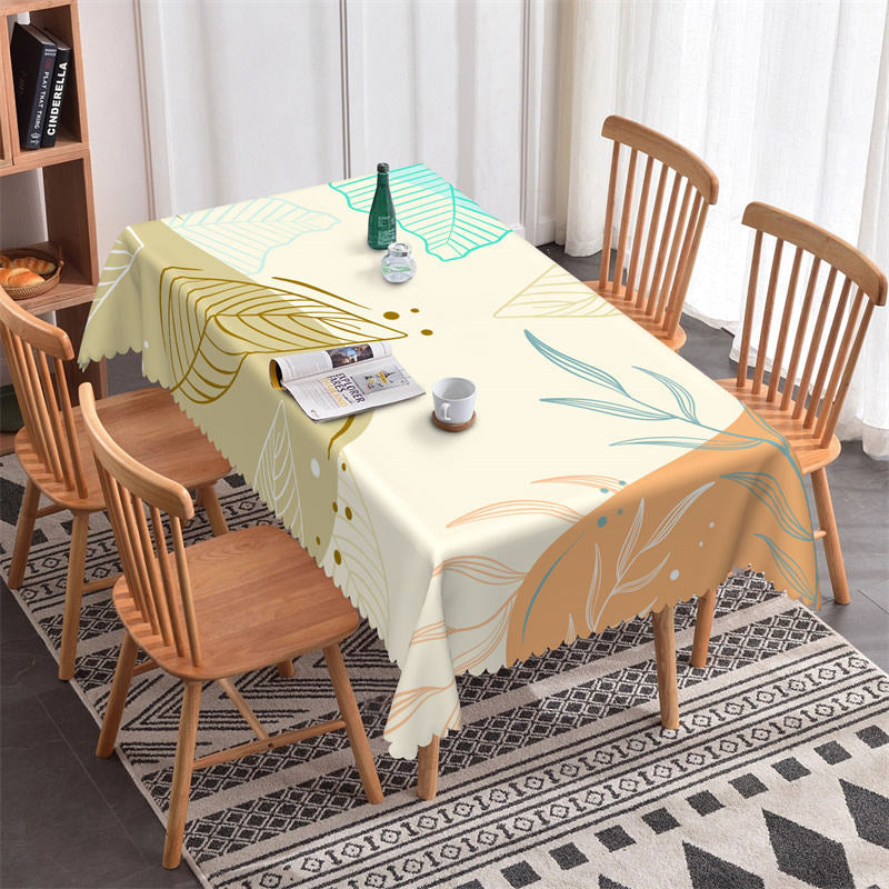 Aperturee - Modern Leaves Pattern Tablecloth For Dining Room