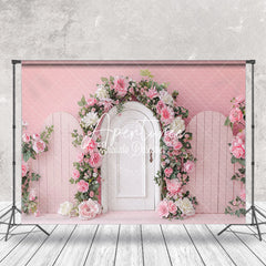 Aperturee - Modern Pink White Arch Door Floral Wedding Backdrop