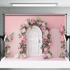 Aperturee - Modern Pink White Arch Door Floral Wedding Backdrop