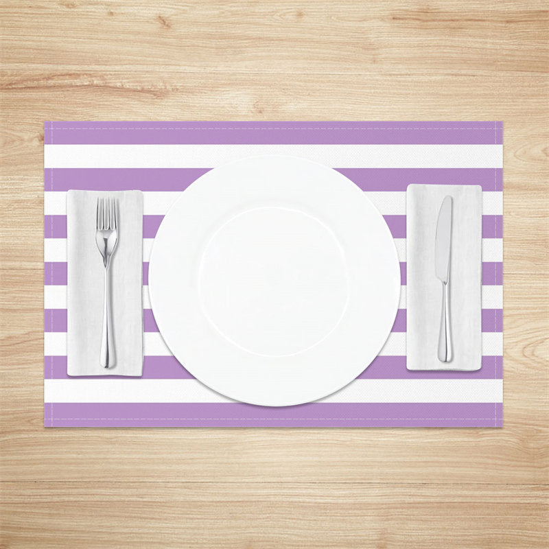 Aperturee - Modern Purple White Stripes Print Set Of 4 Placemats