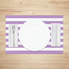 Aperturee - Modern Purple White Stripes Print Set Of 4 Placemats