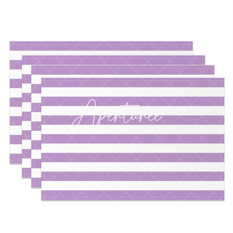 Aperturee - Modern Purple White Stripes Print Set Of 4 Placemats