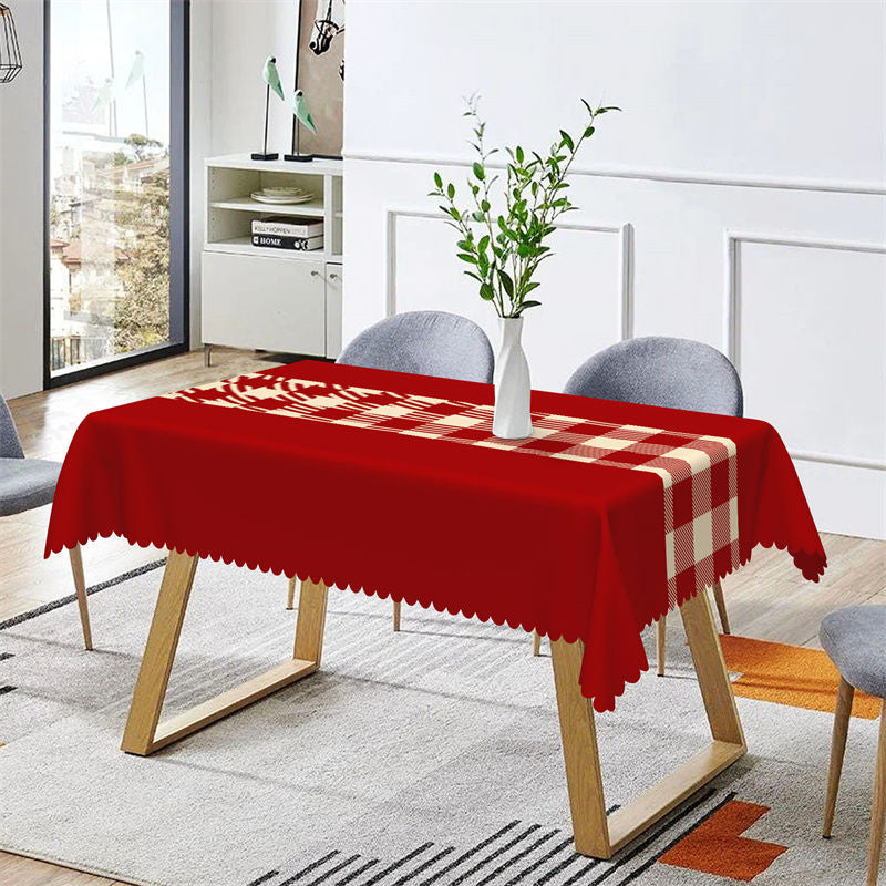 Aperturee - Modern Red Plaid Rectangle Tablecloth For Christmas